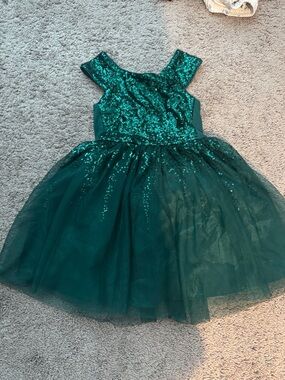 girls green sequin dress Girls Hunter Green Velvet Sequin Dress